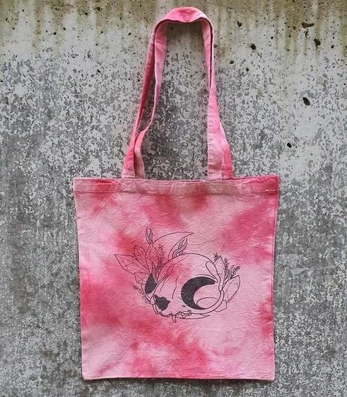 Handgemaakte rood katten schedel tie dye gothic tote bag tas, Sieraden, Tassen en Uiterlijk, Tassen | Damestassen, Nieuw, Schoudertasje