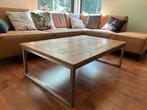 Mooie oud-eiken salontafel met aluminium frame, Huis en Inrichting, Tafels | Salontafels, Ophalen, Zo goed als nieuw, Rechthoekig