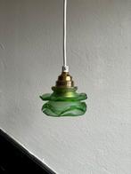 Groen vintage antiek roos mat glazen hanglamp sierlijk bloem, Glas, Ophalen of Verzenden