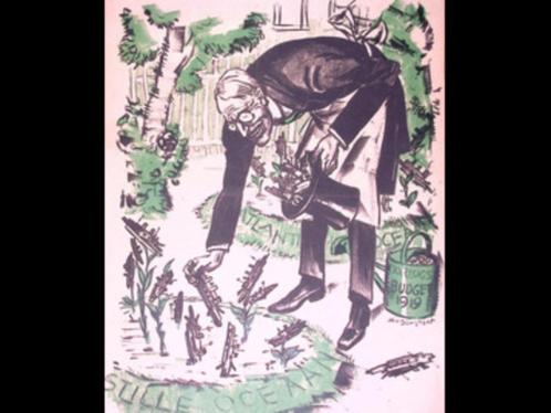 Spotprent over Woodrow Wilson die een marinevloot stuurt, Antiek en Kunst, Kunst | Litho's en Zeefdrukken, Verzenden