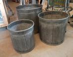 Aanbieding Set van drie zinken bakken washed., Ophalen of Verzenden, Rond, Overige materialen