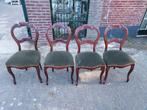 Set van 4 mahonie Biedermeier oorstoelen, groene velours., Antiek en Kunst, Antiek | Meubels | Stoelen en Banken, Ophalen