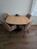 Eettafel met 4 eetkamerstoelen, Huis en Inrichting, Ophalen of Verzenden, Rond, 100 tot 150 cm, 100 tot 150 cm