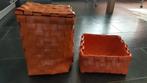 Plastic gevlochten manden oranje, Kunststof, Gebruikt, Mand, Vierkant