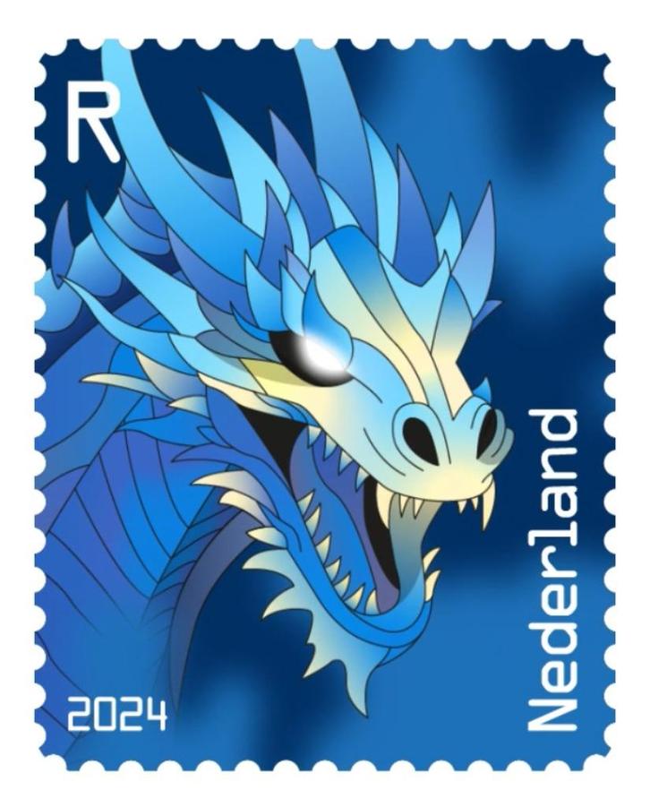 Crypto postzegel Draak 2024 Blauw, Postzegels en Munten, Postzegels | Nederland, Postfris, Na 1940, Ophalen of Verzenden