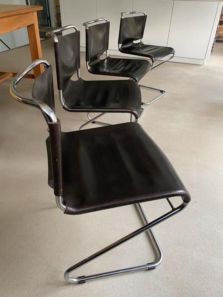Set van 4 Biscia stoelen door Pascal Mourgue for Steiner, Huis en Inrichting, Stoelen, Gebruikt, Vier, Metaal, Zwart, Ophalen