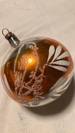 Vintage antieke kerstbal, oranje met vogeltje, Diversen, Kerst, Ophalen of Verzenden, Zo goed als nieuw