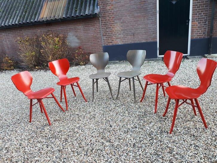 Eetkamerstoelen Set van 6  Design?, Huis en Inrichting, Stoelen, Gebruikt, Vijf, Zes of meer stoelen, Rood, Ophalen