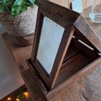 Oude scheerspiegel in kistje, Ophalen of Verzenden, Rechthoekig, Minder dan 50 cm