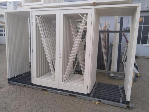 Hardhouten pui met dubbele tuindeuren zijramen, Doe-het-zelf en Verbouw, Kozijnen en Schuifpuien, Nieuw, Deurkozijn, Hout, 225 cm of meer
