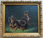 gesigneerd =c a 1900=== twee teckels ==, Antiek en Kunst, Ophalen of Verzenden