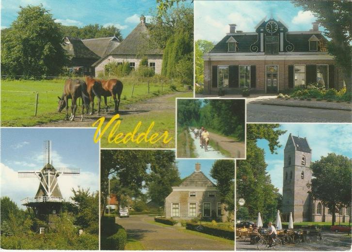VLEDDER Paarden Molen Gemeentehuis Kerk, Verzamelen, Ansichtkaarten | Nederland, Gelopen, Drenthe, 1980 tot heden, Verzenden