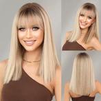 Pruik halflang steil haar blondmix model Sandy, Verzenden, Nieuw, Pruik of Haarverlenging