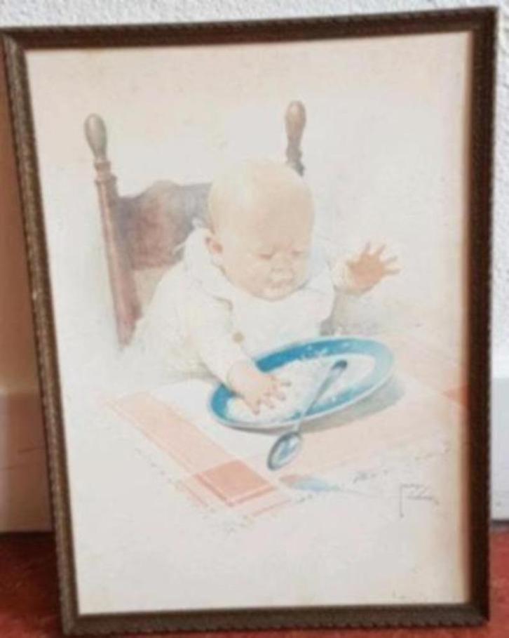 1925 Lawson Wood baby, kind   papbord. "Netjes eten", Antiek en Kunst, Kunst | Litho's en Zeefdrukken, Ophalen