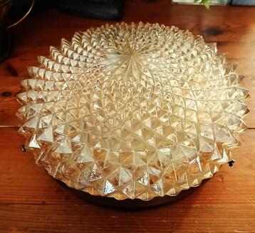 Plafondlamp retro iriserend amber messing vintage rond beschikbaar voor biedingen