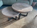 Eikenhouten salon tafels, Huis en Inrichting, Tafels | Salontafels, Gebruikt, Minder dan 50 cm, Eikenhout, Rond