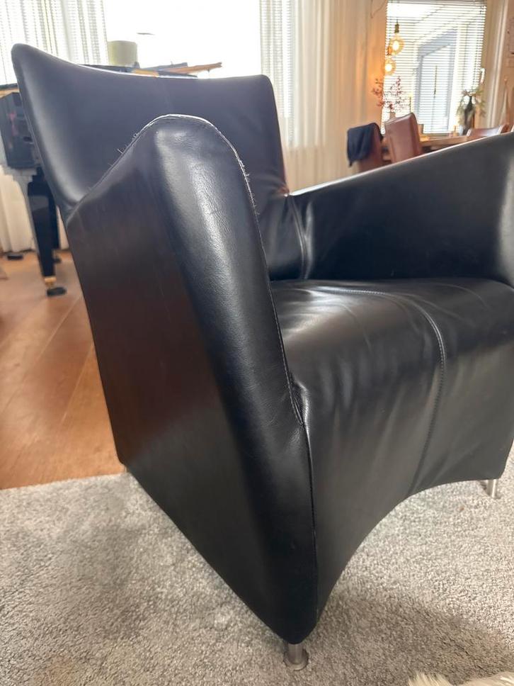 Jess Design fauteuil – zwart leer, Huis en Inrichting, Fauteuils, Zo goed als nieuw, Metaal, 50 tot 75 cm, 75 tot 100 cm, Ophalen