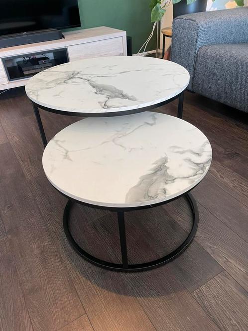 Salontafels Marmerlook Wit (80cm en 60cm), Huis en Inrichting, Tafels | Salontafels, Zo goed als nieuw, Minder dan 50 cm, 50 tot 100 cm