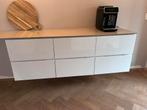 Moderne witte keuken met grijs composiet blad, Ophalen, Gebruikt, 200 cm of meer, Minder dan 100 cm