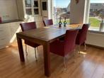 Noten houten tafel met 4 leren stoelen, Ophalen, Gebruikt