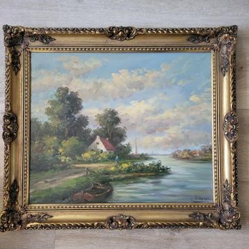 Groot schilderij (74cmx64cm) met landschap beschikbaar voor biedingen