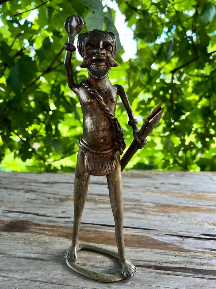 Antiek Afrikaans Messing Beeldje Krijger - Ghana/Nigeria, Antiek en Kunst, Kunst | Beelden en Houtsnijwerken, Ophalen of Verzenden