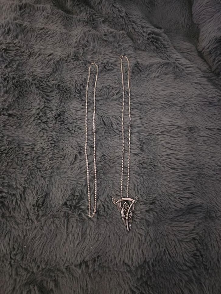 Exclusieve RVS ketting met grim reaper hanger stoer en uniek, Sieraden, Tassen en Uiterlijk, Kettingen, Nieuw, Overige materialen