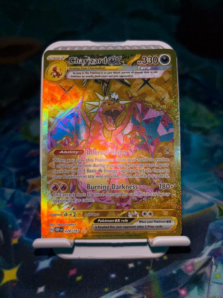 Zeldzame Charizard ex Pokémon kaart - Gouden Tera, Hobby en Vrije tijd, Verzamelkaartspellen | Overige, Nieuw, Losse kaart, Foil