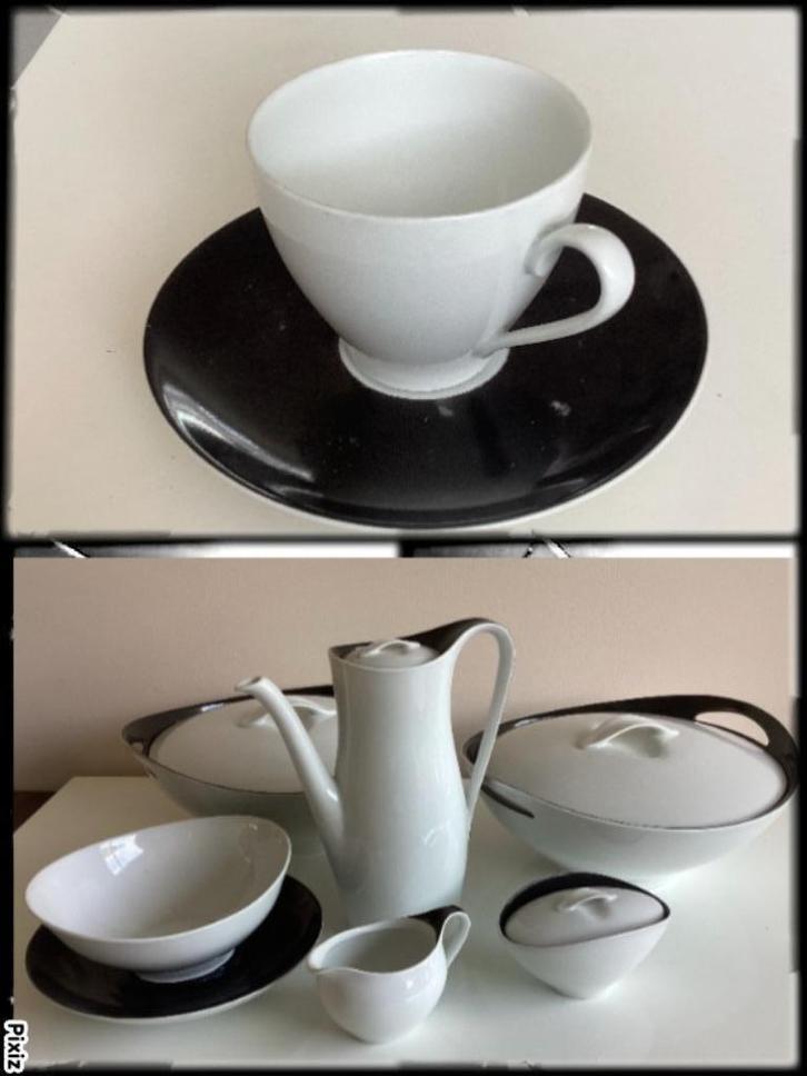 7 Delig servies zwart-wit  A.D. Copier Larissa servies los, Antiek en Kunst, Antiek | Servies los, Ophalen of Verzenden