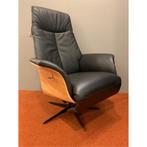 RELAX FAUTEUIL DYLAN LEDER ZWART MET EIKEN SCHAAL, Nieuw, Stof, Ophalen of Verzenden