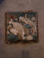 2 Kussens Velvet groen zalm en beige tinten gouden franje, Ophalen of Verzenden, Nieuw, Beige, Vierkant