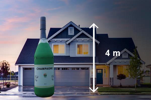 Opblaasbare Champagnefles te huur, landelijke bezorging moge, Hobby en Vrije tijd, Feestartikelen | Verhuur, Zo goed als nieuw