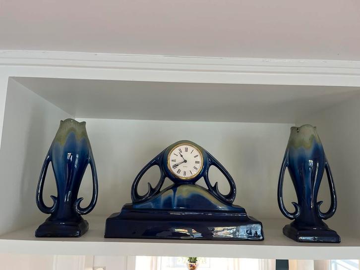 Plateel Klokkenstel Art Nouveau, Antiek en Kunst, Antiek | Keramiek en Aardewerk, Ophalen of Verzenden