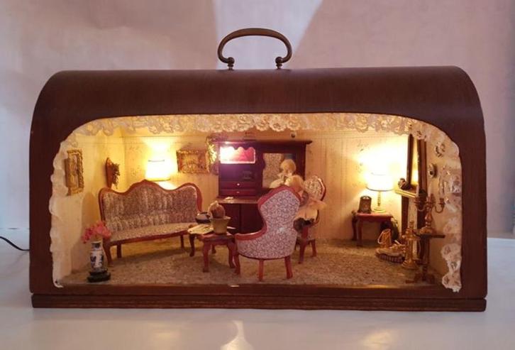 antiek houten Singer naaimachine kap t.b.v. poppenhuiswinkel, Verzamelen, Poppenhuizen en Toebehoren, Gebruikt, Decoratie, Ophalen