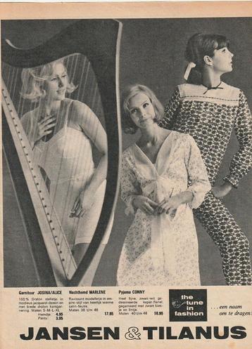 Retro reclame 1965 Jansen & Tilanus pyjama's dames harp beschikbaar voor biedingen