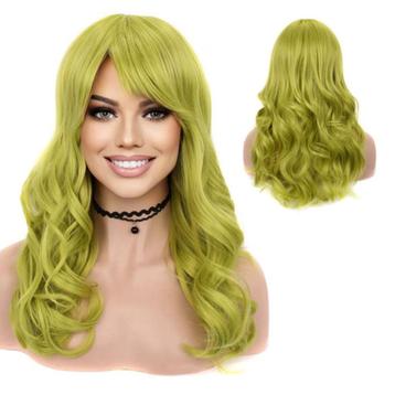 Luxe groene carnavalspruik lang haar met krullen Wicked beschikbaar voor biedingen