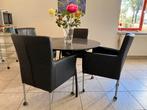 Marmeren Ronde Eettafel met 4 Leren Stoelen - Eethoek, Huis en Inrichting, Tafels | Eettafels, Ophalen, Overige materialen, Gebruikt