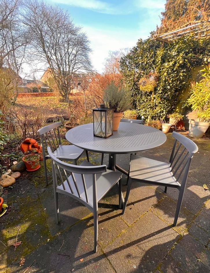 Tuintafel Siesta met stoelen - kunststof antraciet, Tuin en Terras, Tuinsets en Loungesets, Zo goed als nieuw, Tuinset, Kunststof