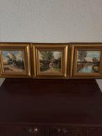 Drie olieverfschilderijen in vergulde lijsten, Minder dan 50 cm, Gebruikt, Ophalen of Verzenden, Minder dan 50 cm