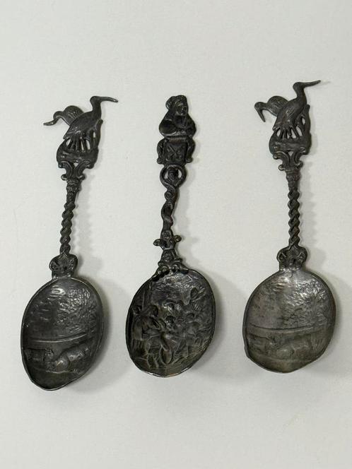 1850 3x antieke Tin tinnen lepels Huwelijks lepel Jan steen, Antiek en Kunst, Antiek | Tin, Ophalen of Verzenden