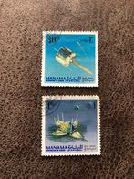 2x Ajman Ruimtevaart Postzegels - Early Bird & Luna 9, Ophalen of Verzenden, Gestempeld