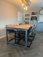 Robuuste Eetkamertafel met Metalen Onderstel, Ophalen, 100 tot 150 cm, Eikenhout, 200 cm of meer