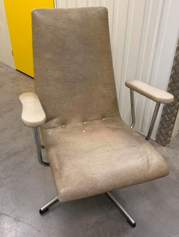 Vintage beige draai fauteuil, Ophalen, Gebruikt, 75 tot 100 cm, 50 tot 75 cm