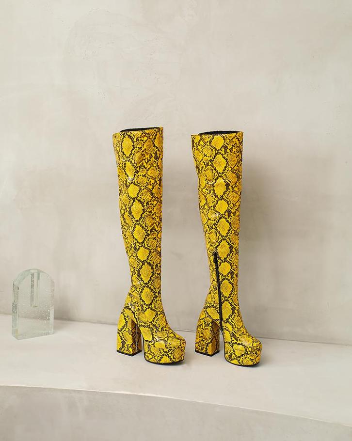 Gele slangen overknee laarzen dames vrouwen hoge laarsjes, Kleding | Dames, Schoenen, Nieuw, Hoge laarzen, Geel, Verzenden