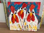 Acryl schilderij met drie kippen, Ophalen