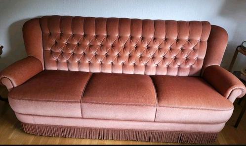 Bank fauteuil vintage bankstel barok deens franjes velvet, Huis en Inrichting, Banken | Sofa's en Chaises Longues, Zo goed als nieuw