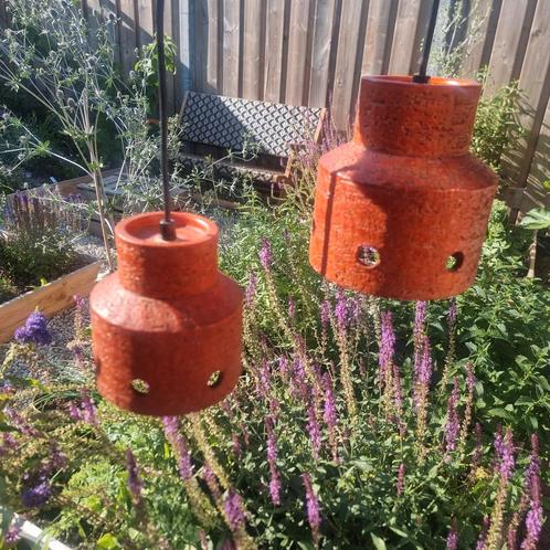 Vintage retro 2 terracotta/ keramieke lampjes, Huis en Inrichting, Lampen | Hanglampen, Zo goed als nieuw, Minder dan 50 cm, Overige materialen
