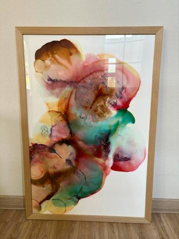 Kleurrijk schilderij 70x100cm alcohol inkt incl. lijst beschikbaar voor biedingen