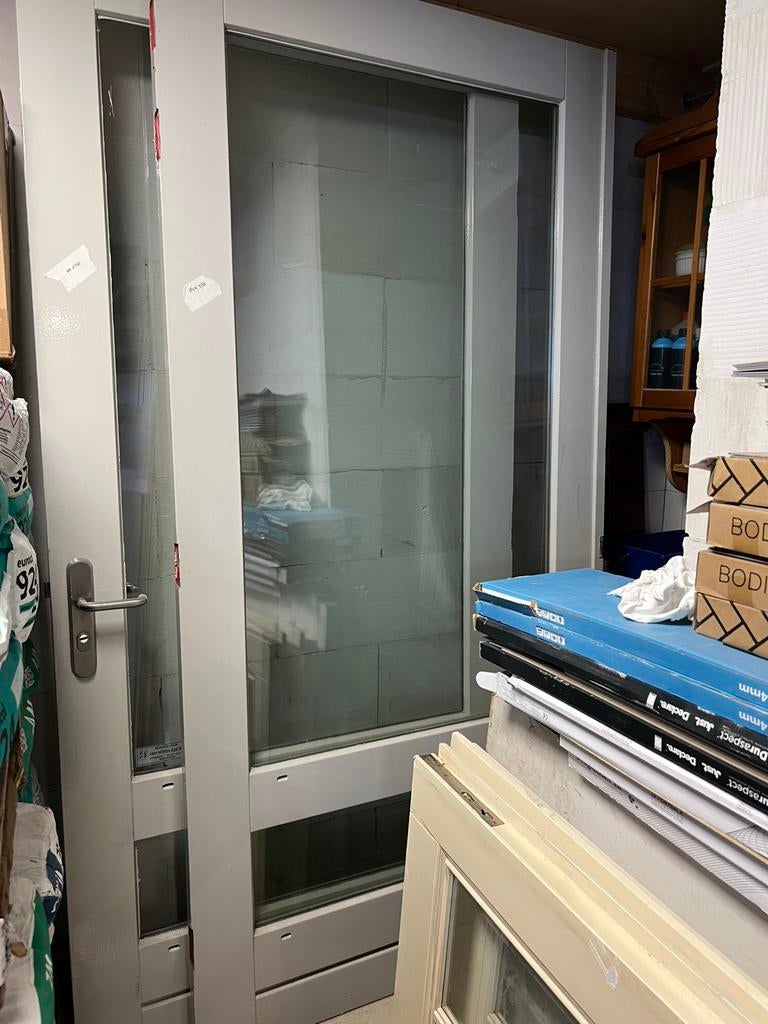 Deurstel hardhout met dubbelglas, Raamkozijn, Zo goed als nieuw, Hout, Ophalen