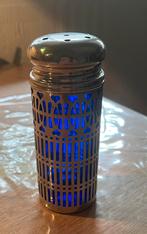 Brocante stooibus blauw glas met verzilverd omhulsel, Ophalen of Verzenden, Zo goed als nieuw